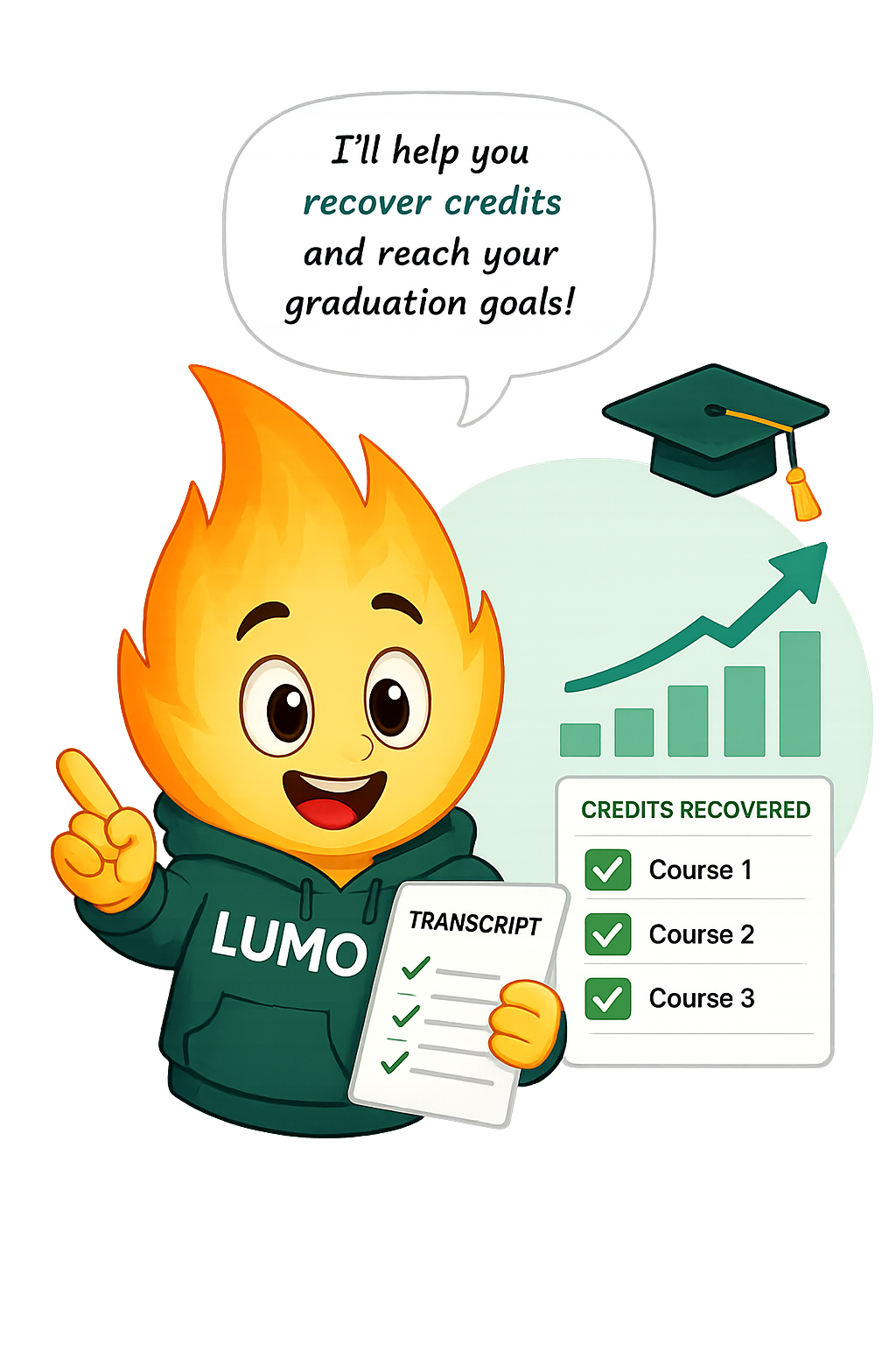 LUMO mascot helping with credit recovery
